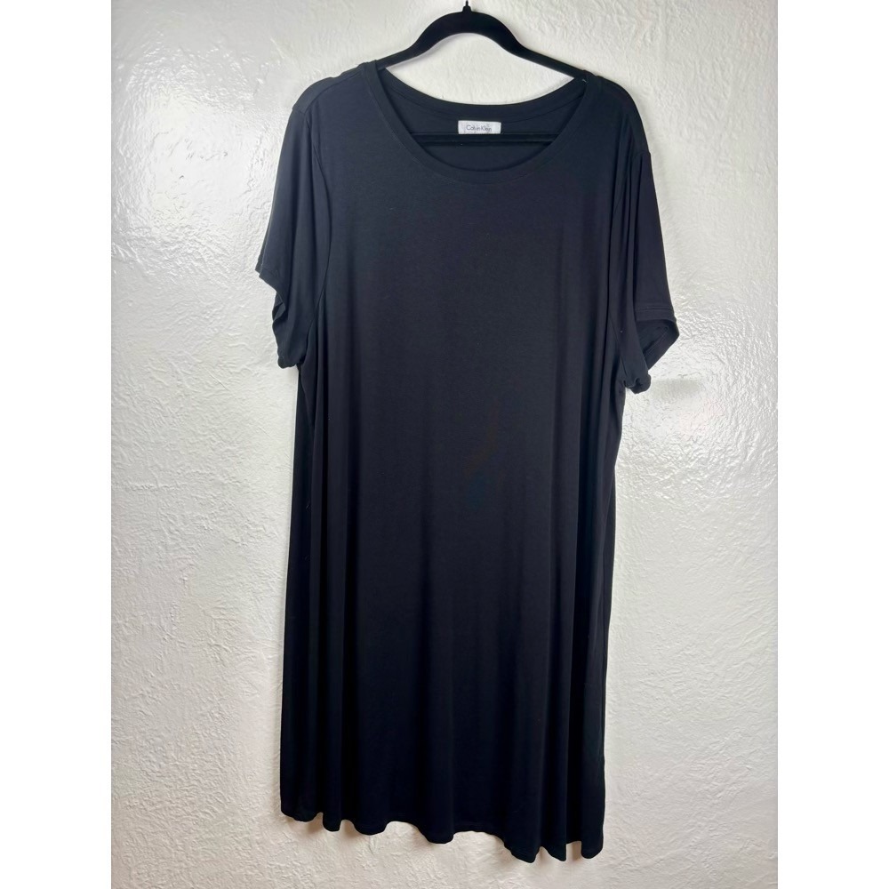 Calvin Klein Womens Black Short Sleeve Shift T-Shirt Dress‎ 2XL Lagenlook Lounge